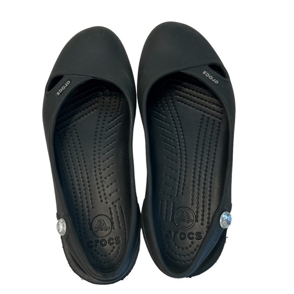 Crocs Olivia Black Jeweled Slingbacks Slip On Ballet Flats Rubber Size 7 - Picture 5 of 9
